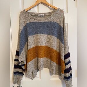 Forever 21 Cozy Striped Sweater in Gray, Blue, and Brown Size L